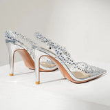 Star style Luxury Crystal Transparent PVC Women Pumps Weave Autumn Stiletto High heels Wedding Bridal Shoes MartLion   