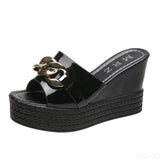 Chain High Heels Slippers Women Wedding Shoes Summer White Black Platform Wedges Slides Ladies Beach Slippers MartLion
