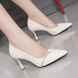 Crystal Stiletto Heels Pumps Women Black White Pu Leather High Heels Shoes Pointed Toe Party MartLion   