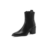 Autumn Women Boots Shoes Pointed Toe Chunky Heel Casual Winter Short Modern Chelsea High Heels MartLion Black-Autumn 35 