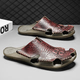 Men's Slides Leather Slippers Summer Shoes Sandals Designer Footwear Mart Lion   