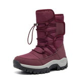 Unisex Snow Boots Warm Push Mid-Calf Waterproof Non-slip Winter Thick Leather Platform Warm Shoes MartLion Red 5.5 