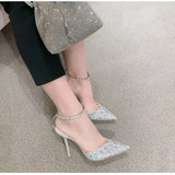 Luxury Crystal Sequined Women Pumps Elegant Thin High heels Spring Summer Chains Party Shoes Wedding Bridal MartLion   