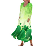 Y2k Elegant St Patrick's Day Printed Mid-Calf Dresses For Women's Round Collar 3/4 Sleeves Frocks MartLion Green S United States