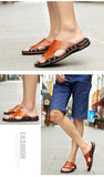 Summer Men's Sandals Genuine Leather Slippers Roman Flats Slippers Roman Style Beach Outdoor Flip Flops Mart Lion   