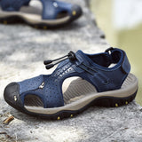 Men's Beach Sandals Genuine Leather Outdoor Shoes Wading Breathable Casual Flats Mart Lion   