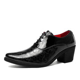 Trendy High Heel Men's White Dress Shoes Pointed Toe Lace-up Formal Leather Glitter Oxfords Zapatos Hombres Mart Lion black 821 38 