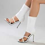 Liyke Summer Design Open Toe Slip-On Elastic Boots Sandals Women White Cut-Out Thin High Heels Ankle Shoes