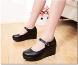 Genuine Leather Shoes Platform Wedges Mary Janes Women Spring High Heels Pumps for Office Model MartLion   