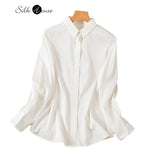 Mulberry Silk summer Top Solid White Women's Shirt  Elegant Breathable Long Sleeved MartLion   