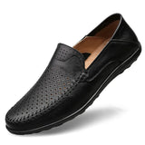 Genuine Leather Men's Shoes Casual Luxury Formal Loafers Moccasins Breathable Slip Boat MartLion Hollow out black 45 