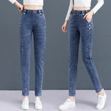 Waist Skinny Pencil Jeans Femme  Stretch Vaqueros Casual Streetwear Slim Denim Pants Button MartLion blue XXXL65-70kg 