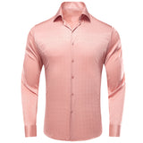 Coral Pink Paisley Men's Silk Shirt Spring Autumn Long Sleeve Wedding Turndown-Collar Dress Suit Shirt Formal Gift Hi-Tie MartLion CY-1646 S 