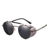 Retro Round Metal Sunglasses Steampunk Men's Women Brand Designer Glasses Oculos De Sol Shades UV Protection Mart Lion 3-Gun-Black As Picture 