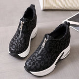 Women Sneakers Leopard Height Increasing Vulcanized Shoes Thick Bottom Zipper Wedges Ladies Casual MartLion   