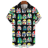 Mask Print Men's Shirt Summer  Short Sleeve Shirt  Casual Hawaiian Shirt For Men Loose Clothing Mexican Wrestling MartLion   