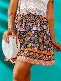 Summer positioning print black floral A-line mini skirt women MartLion   