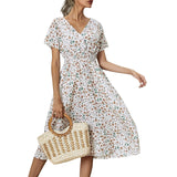 Women Small Floral Printed Short-Sleeved Dress Elegant Dresses Women Elegant And Pretty Dresses MartLion   