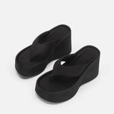 Small height increase thick-soled flip-flops female summer outside wearing pinch-foot leather sponge slippers MartLion   