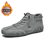 Leather Boots Men's High Top Shoes Sneakers Luxury Shoes Motorcycle Footwear Casual MartLion grey Plush 37 