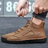 Winter Men's Ankle Boots Leather Casual Shoes Outdoor Hiking Non-slip Warm Handmade Motorcycle Designer MartLion   
