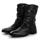 Men's Leather Boots Biker Black Punk Rock Shoes Women Tall Mart Lion Black 37 