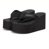 summer elevating platform slippers women wear denim blue wave with sandals MartLion Black 40 