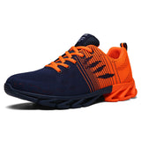 Breathable Flying Woven Running Men's Shoes Non-slip Lace-up Sneakers Outdoor Sport Shoes Zapatillas Hombre Deportiva Mart Lion Blue orange 39 