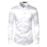 Black Men's Silk Dress Shirts 3Pcs(Shirt +Tie+Bowtie) Smooth Satin Slim Fit Party Prom Casual Social Camisa Mart Lion 1pc White USA S 