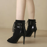 Women Summer Cool Boots Zippr Lace-up Sandals High Heels Cozy Indoor Ballroom Jazz Black Dance Shoes Mart Lion   