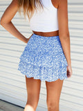 Women's Slim Fit Pleated Ruffle Edge Floral Printed Waist Mini Short Skirts Holiday Beach Party MartLion   