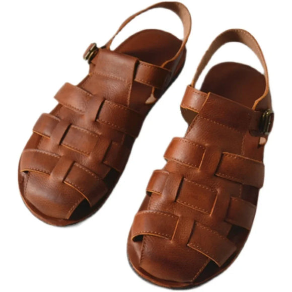  Old nostalgic Braided cowhide handmade gladiator men's sandals summer leather rome outdoorr shoes black brown MartLion - Mart Lion