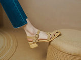 Summer Women Shoes Round Toe Sandals Casual Suede Roman Heels Green Genuine Leather Mid Heels MartLion   