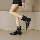 Winter Genuine Leather Low-heeled Women's Boots Retro Short Square Toe Leather Shoes MartLion   