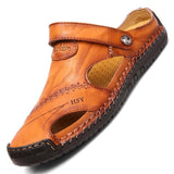 Men's Sandals Genuine Leather Breathable Rome Summer Outdoor Beach Slippers Soft Beach Mart Lion Yellow 38 