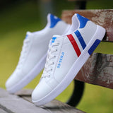 Men's Sneakers Casual Sports White Tenis Masculino Lace-Up Moccasin Trendy Flats Shoes Running Walking Mart Lion White Blue F66 39 