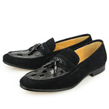 Luxury Fringe Casual Shoes Seasons Men's  One-step Loafers Black Leather Cow Suede Loafers MartLion   