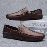 Crocodile Print Men's Moccasins Slip Loafers Flats Casual Footwear Genuine Leather Shoes Mart Lion   