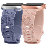 2 Packs Floral Engraved Band for Apple Watch 41/40/38 Dandelion Flower Pattern Silicone Strap for iWatch 8/7/6/5/4/3/SE MartLion Blue Pink 38mm 40mm 41mm 