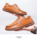 Leisure Handmade Genuine Leather Casual Shoes Men's Top Grain Cowhide Driving Flexible Loafers Sewing Office Walking Mart Lion   