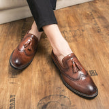 Brogue Dress Shoes Men's Formal Soft Split Leather Slip On Loafers Flat Work Footwear Mart Lion   