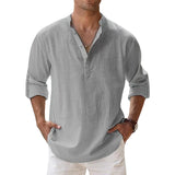 Cotton Linen Shirts for Men Casual Shirts Lightweight Long Sleeve Henley Beach Shirts T Shirts for Men MartLion Grey S 