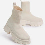 Women Boots Elastic Platform Breathable Spring Summer Heels Slip Elegant Heeled Shoes MartLion   
