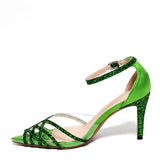 Liyke Green Glitter Sequined Ankle Strap Women Pumps PVC Pointed Toe Wedding High Heels Summer Party Prom Shoes Mart Lion   