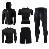  5 Pcs Men's Compression Set Running Tights Workout Fitness Training Tracksuit Short sleeve Shirts Sport Suit rashgard kit MartLion - Mart Lion