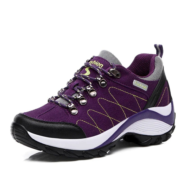 Ladies Casual Shoes Outdoor Thick Soled Wedge Hiking Waterproof Hiking Sneakers Non-slip Camping MartLion Purple 35 