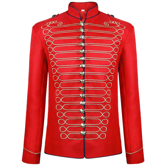 Men's Medieval Vintage Jacket Buttons Up Slim Fit King Prince Cosplay Victorian Officer Stand Collar Uniform blazers MartLion Red S 