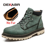 Casual Work Shoes Men's Autumn Winter Warm Fur Retro Boots Wear-Resistan Leisure Comfort Vintage Style MartLion Green 6.5 