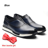 Men's Shoes French Style Real Leather Oxford Sneakers Slip-on Casual Travel Non-slip MartLion Blue EUR 39 