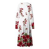Casual Dresses Unique Mid-Calf Dresses For Women's V-Neck Long Sleeves Printed Frocks MartLion   